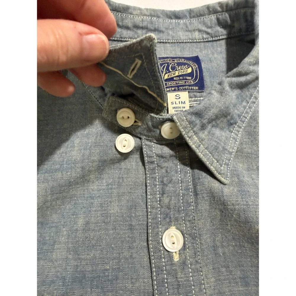 J.Crew Japanese Chambray Work Shirt Blue Slim Fit Button Front Men's S